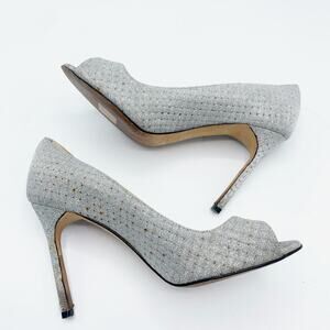 Manolo Blahnik Sparkly Silver Open Toe Heels